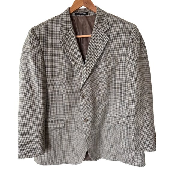 Lauren Ralph Lauren Men Houndstooth Plaid Blazer Lined Silk Blend Sport Coat 46R - Picture 1 of 15